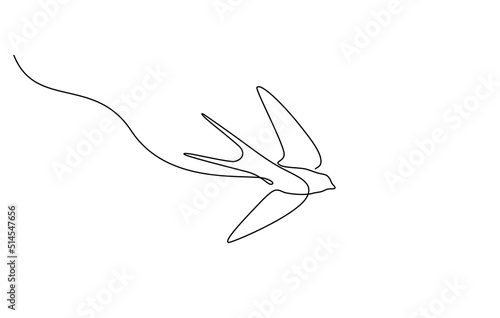 Continuous one line drawing of a swallow flying. Bird in flight isolated on a transparent background. line art in one continuous line a bird in flight. a swallow flies in doodle style.