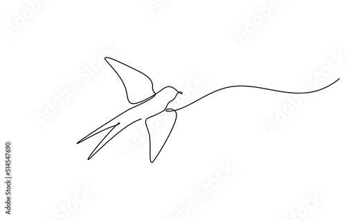 Continuous one line drawing of a swallow flying. Bird in flight isolated on a transparent background. line art in one continuous line a bird in flight. a swallow flies in doodle style. photo