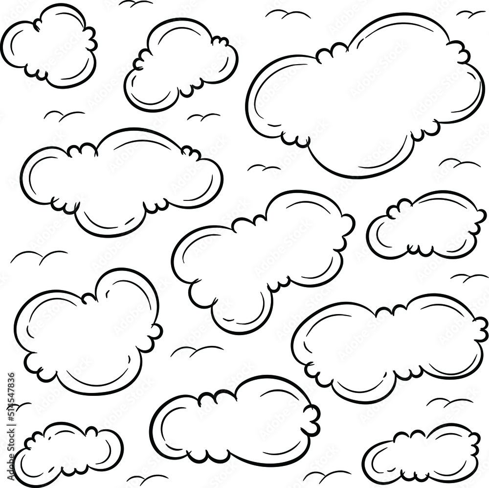 set of cute cartoon hand drawn clouds comic doodle  isolated