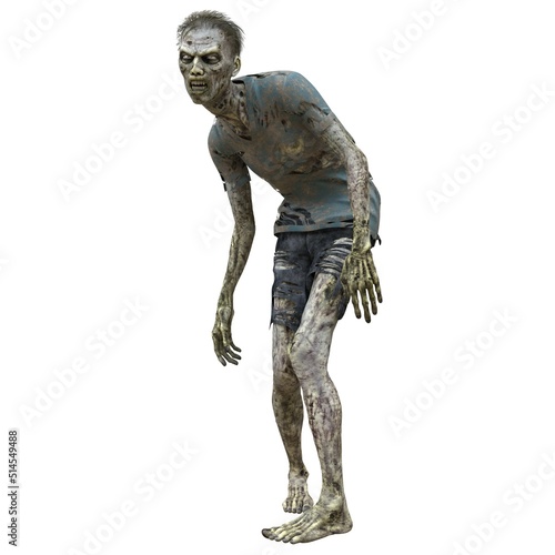 Zombie male isolated white background 3d illustration