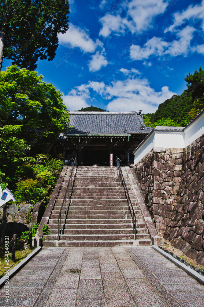 The main hall and the stairways of Yoshimine-dera temple.  Kyoto Japan
