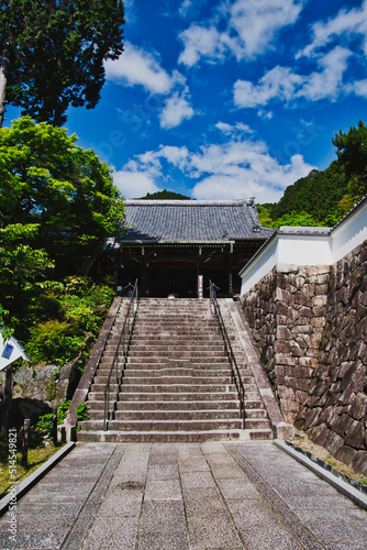 The main hall and the stairways of Yoshimine-dera temple. Kyoto Japan 