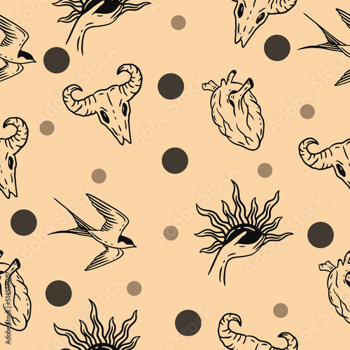 skull seamless pattern random black object wallpaper with design lite orange.