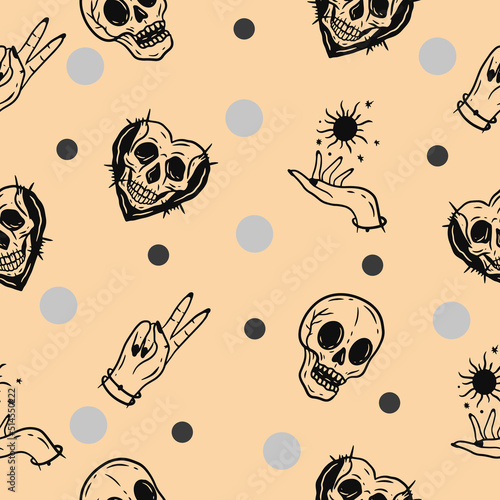 skull seamless pattern random black object wallpaper with design lite orange.