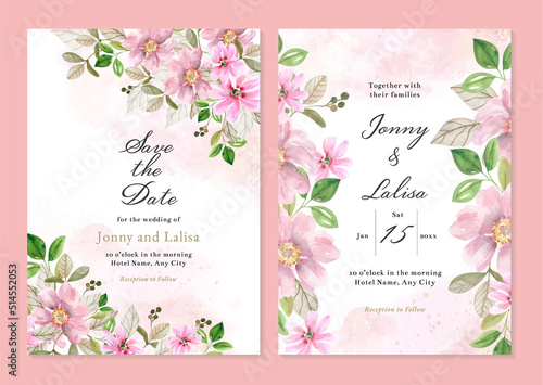 Soft Pink Watercolor Floral Wedding Invitation