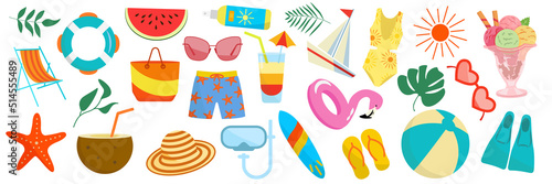 Collection of Summer icons. Vector illustration set. Summer hot season icons for banner or design