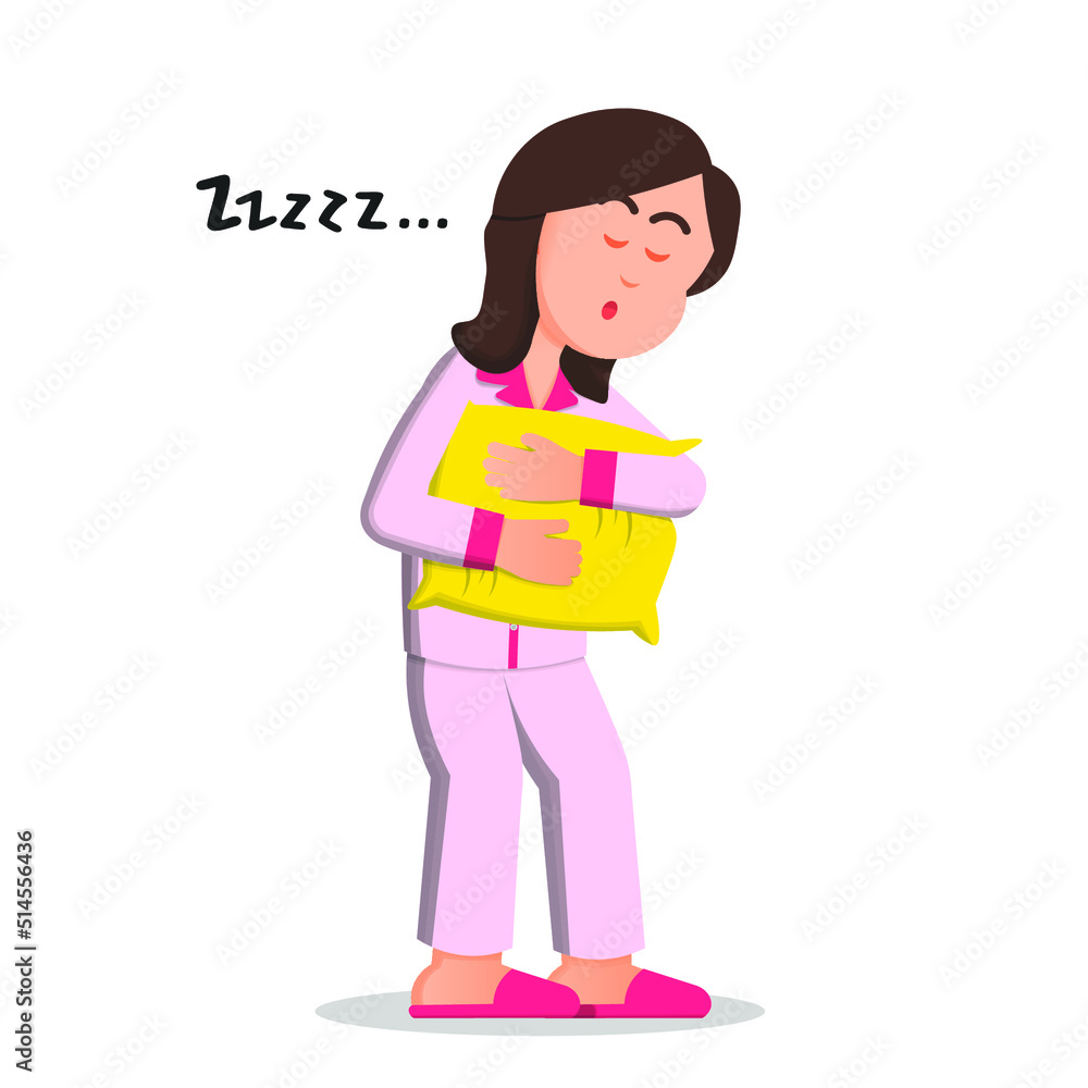 little girl feels very sleepy while holding a pillow little girl feels very sleepy while holding a pillow