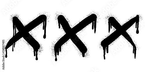 collection of Spray painted graffiti check mark in black over white. X symbol. isolated on white background. vector illustration