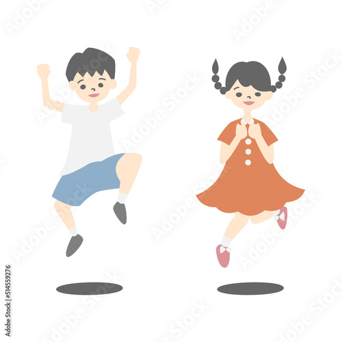 ジャンプする男の子と女の子（主線なし）