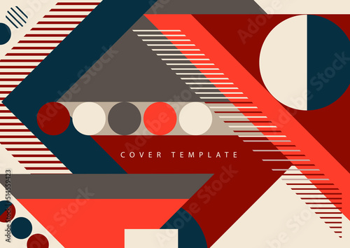 Modern abstract brochure with geometric shapes, circles and squares, lines. Minimal bold architectural style vector set with figure templates.
