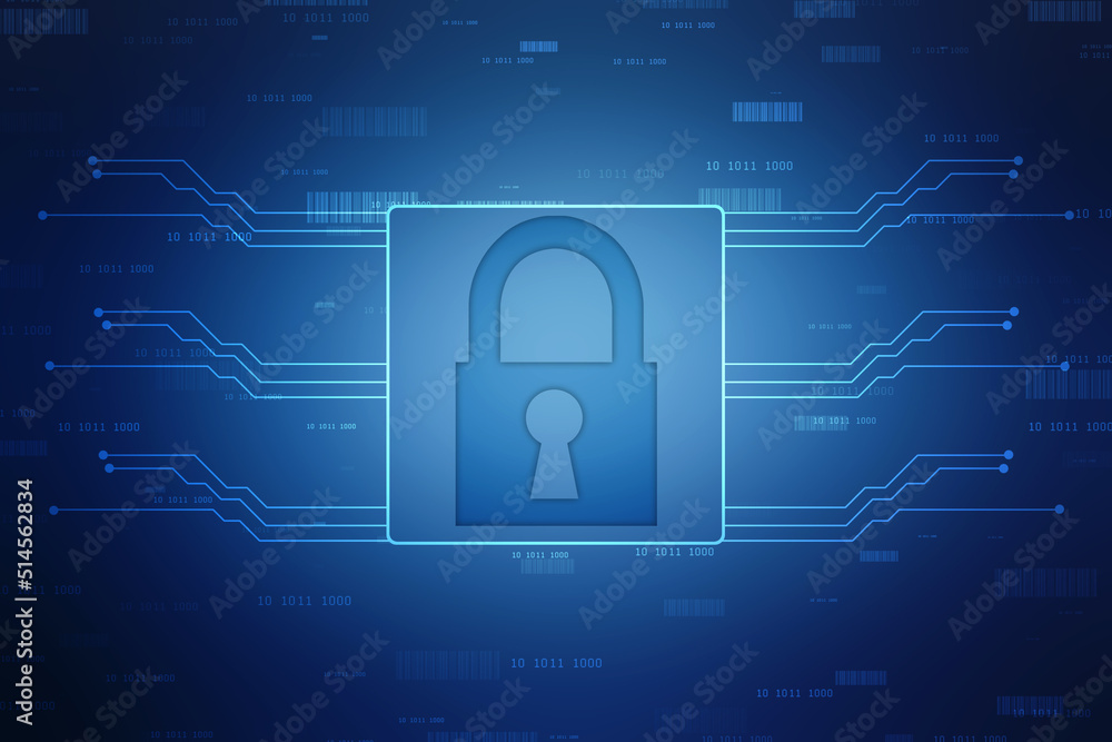 Digital Padlock on abstract technology background, Technology security concept. Modern safety digital background. Protection system, Cyber Security and safety information, personal data concept Digital Padlock on abstract technology background, Technology security concept. Modern safety digital background. Protection system, Cyber Security and safety information, personal data concept