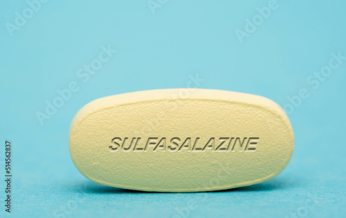 Sulfasalazine Pharmaceutical medicine pills  tablet  Copy space. Medical concepts. photo