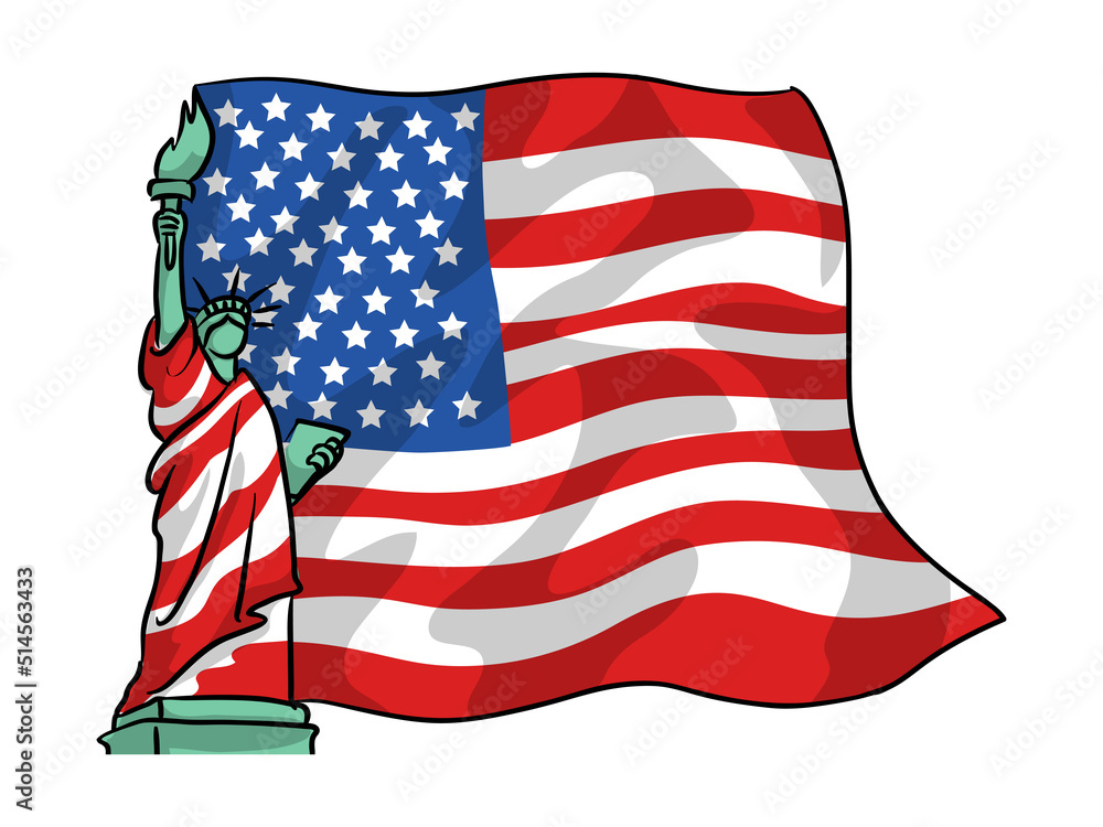 Fototapeta premium Illustration of statue of liberty on American flag background for independence day