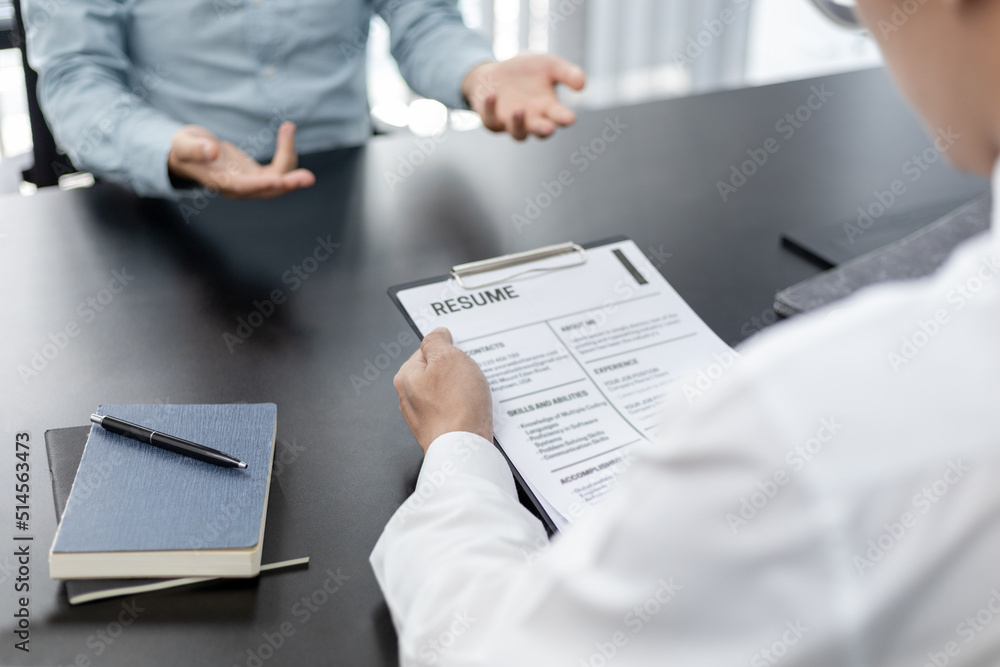 Job interview, Employer or recruiter is interviewing and taking the applicant's work history, Specialized Functional Ability Test, Business conversation, Manager resource employment and recruitment... Job interview, Employer or recruiter is interviewing and taking the applicant's work history, Specialized Functional Ability Test, Business conversation, Manager resource employment and recruitment...
