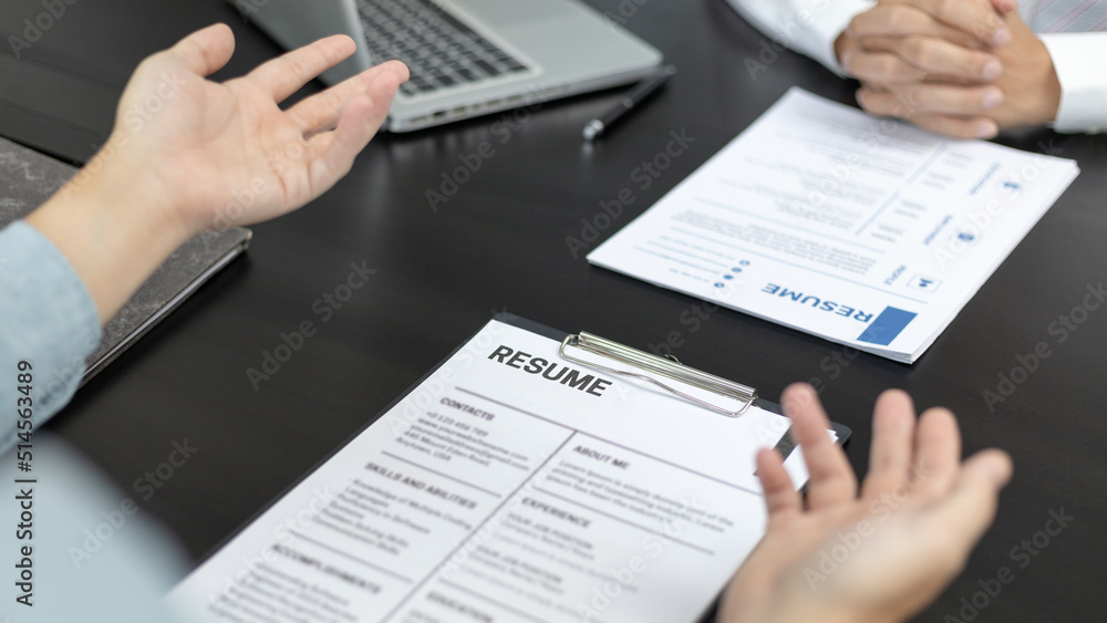 Job interview, Employer or recruiter is interviewing and taking the applicant's work history, Specialized Functional Ability Test, Business conversation, Manager resource employment and recruitment... Job interview, Employer or recruiter is interviewing and taking the applicant's work history, Specialized Functional Ability Test, Business conversation, Manager resource employment and recruitment...