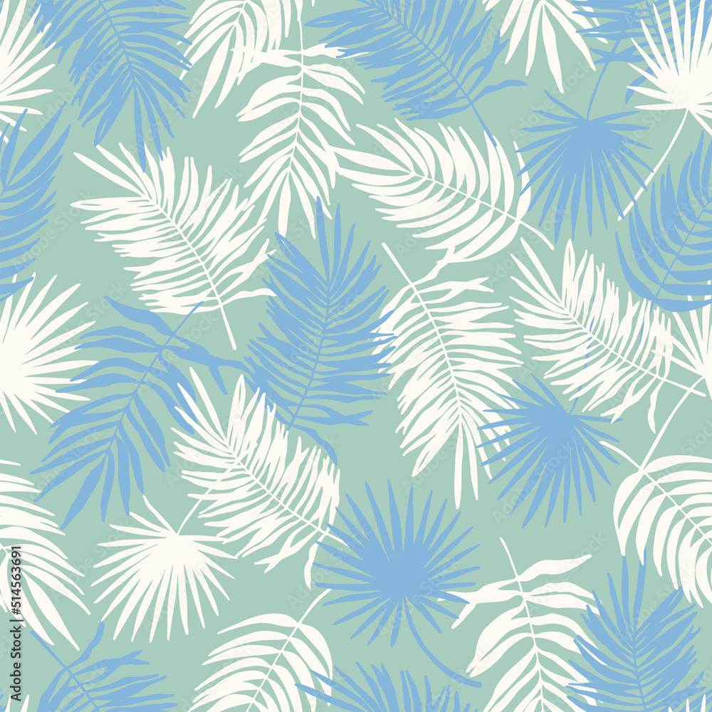 Tropical leaves seamless pattern. Jungle floral vector illustration. Abstract botanical background. Palm trees branches fashion print for fabric, package, paper