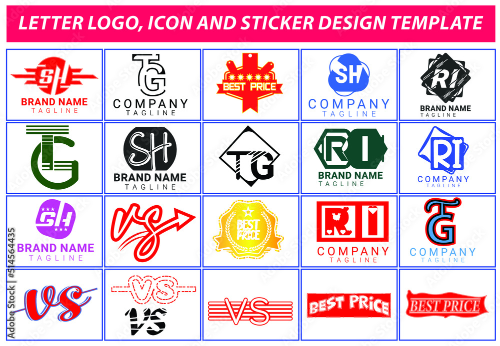 Initial letter logo, sticker and icon design template