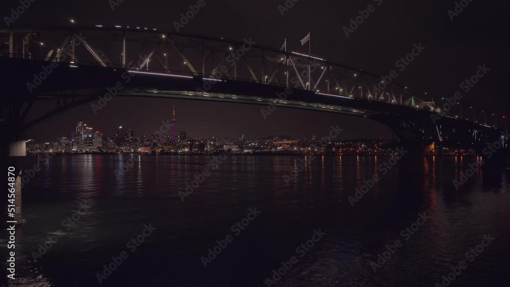 Auckland harbour bridge lit up at night, New Zealand Auckland harbour bridge lit up at night, New Zealand