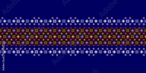 Geometric ethnic pattern seamless flower color blue. seamless pattern. Design for fabric, curtain, background, carpet, wallpaper, clothing, wrapping, Batik, fabric,Vector illustration