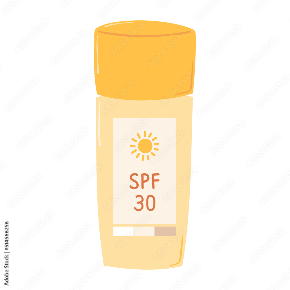 Element sunscreen with SPF 30 isolated on white background. Summer sun safety cosmetic in flat style. Illustration skin care ultraviolet radiation products. Vector Element sunscreen with SPF 30 isolated on white background. Summer sun safety cosmetic in flat style. Illustration skin care ultraviolet radiation products. Vector
