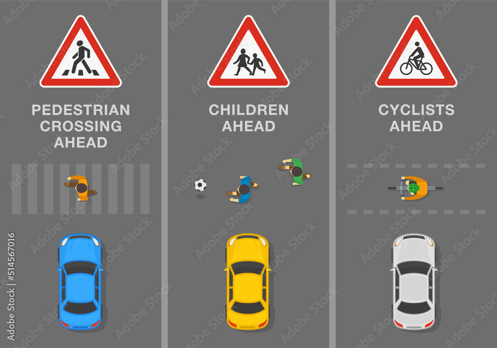 Traffic regulation tips and rules. Signs and road markings meaning. 