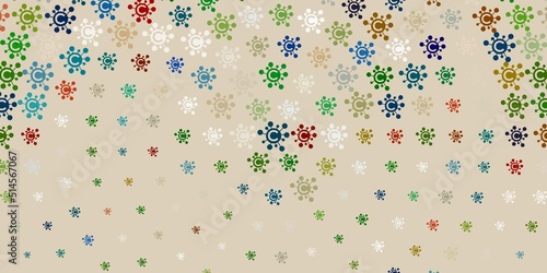 Light Green, Red vector background with covid-19 symbols.