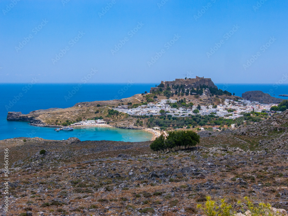 A panoramic view on Lindos city on the Rhodes island in Greece