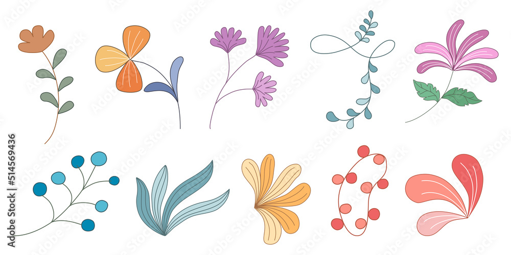 Premium Vector  Set of spring flowers stickers in doodles style collection  of scrapbooking elements