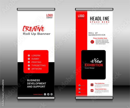 Roll up banner template design,banner layout, advertisement, pull up, polygon background.