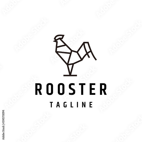 Rooster line art logo icon design template