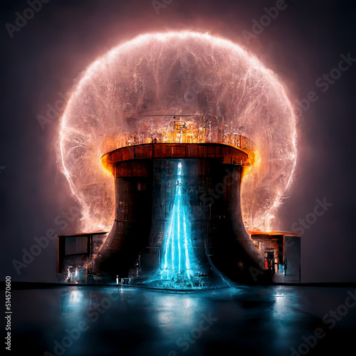 Nuclear Explosion. Radioactive Cloud Expanding from a Melting Reactor and Radiation Leak