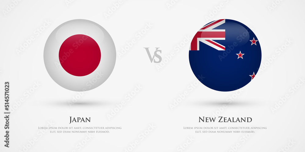 Japan vs New Zealand country flags template. The concept for game, competition, relations, friendship, cooperation, versus. Japan vs New Zealand country flags template. The concept for game, competition, relations, friendship, cooperation, versus.