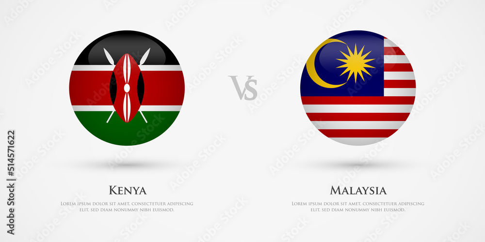 Kenya vs Malaysia country flags template. The concept for game, competition, relations, friendship, cooperation, versus. Kenya vs Malaysia country flags template. The concept for game, competition, relations, friendship, cooperation, versus.