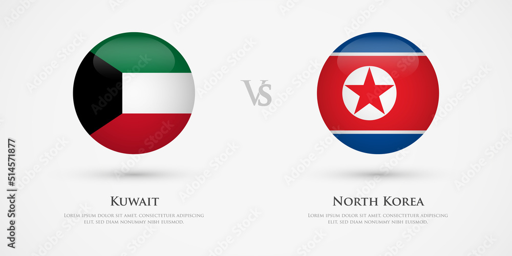 Kuwait vs North Korea country flags template. The concept for game, competition, relations, friendship, cooperation, versus. Kuwait vs North Korea country flags template. The concept for game, competition, relations, friendship, cooperation, versus.