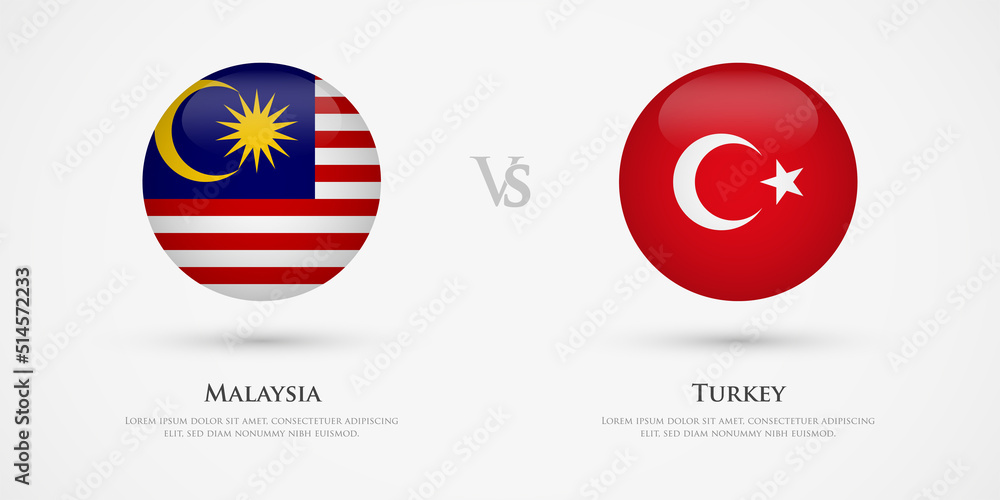 Malaysia vs Turkey country flags template. The concept for game, competition, relations, friendship, cooperation, versus. Malaysia vs Turkey country flags template. The concept for game, competition, relations, friendship, cooperation, versus.