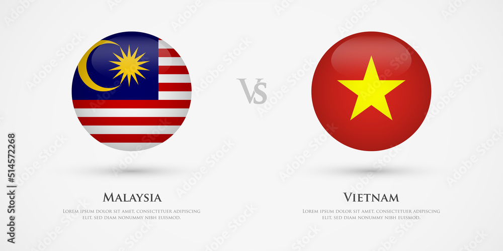 Malaysia vs Vietnam country flags template. The concept for game, competition, relations, friendship, cooperation, versus.