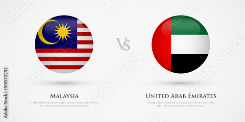 Malaysia vs United Arab Emirates country flags template. The concept for game, competition, relations, friendship, cooperation, versus.