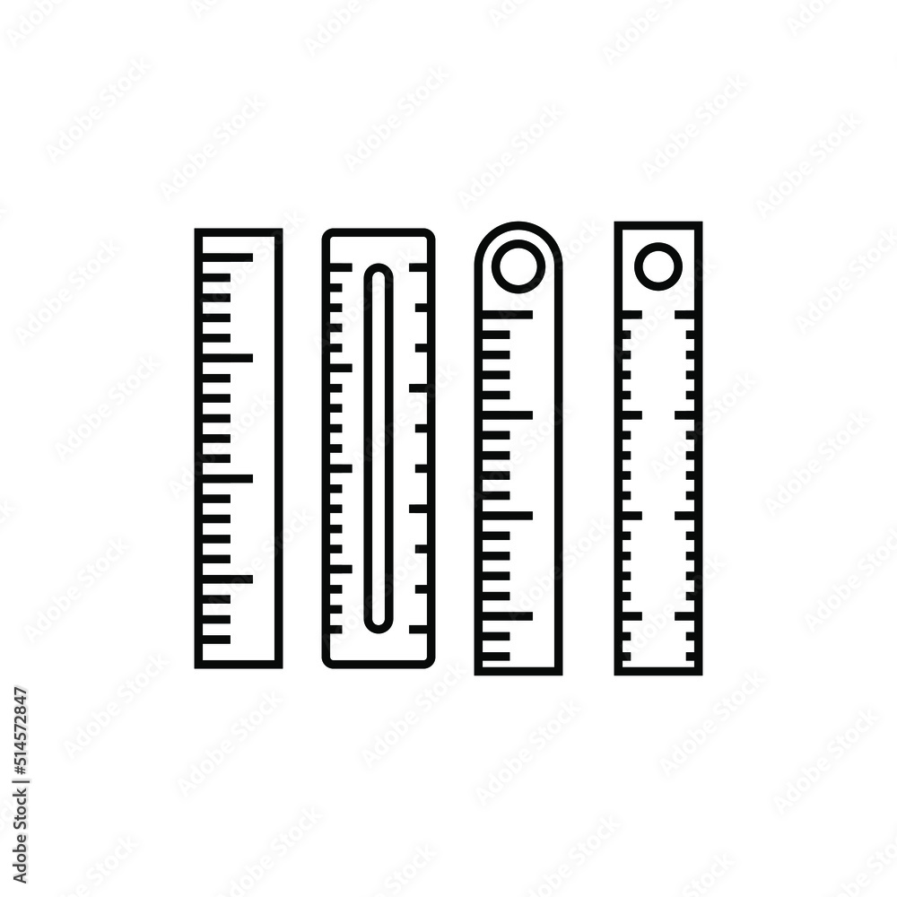 Simple various rectangle ruler outline vector black color illustration isolated.Ruler icon.