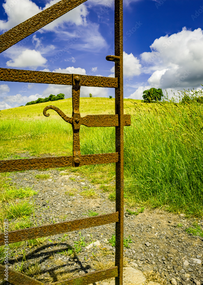 Farm gate with landscape beyond