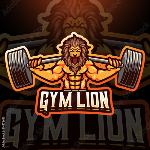 Gym lion esport mascot logo design