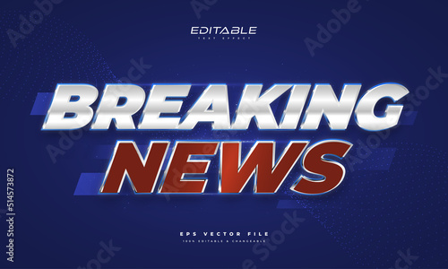 Cool Breaking News Text Effect. Editable News Text Style in White and Red