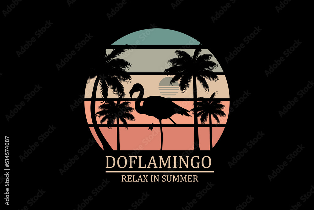 Naklejka premium Flamingo retro vintage landscape design