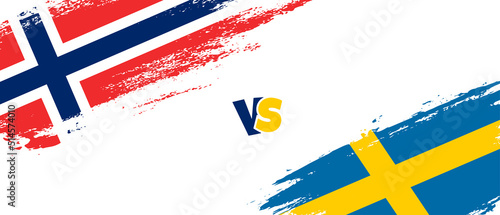 Creative Norway vs Sweden brush flag illustration. Artistic brush style two country flags relationship background