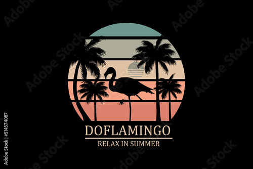 Flamingo retro vintage landscape design