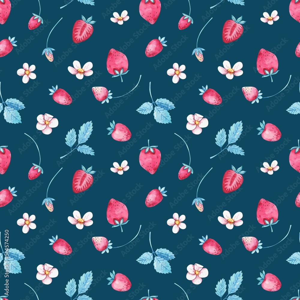 Watercolor summer strawberry seamless pattern Watercolor summer strawberry seamless pattern