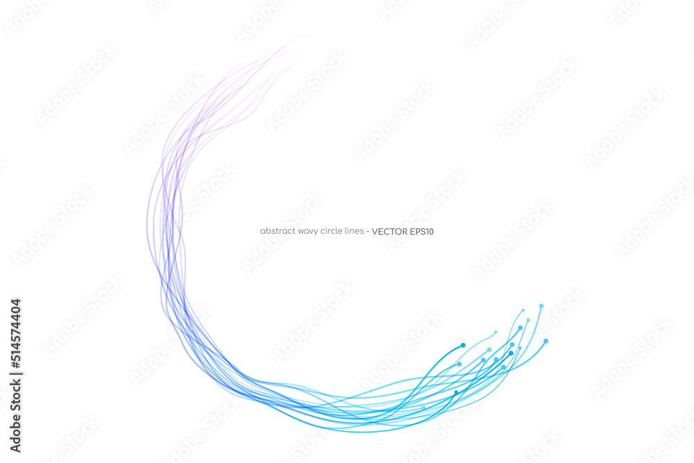 Abstract wavy dynamic lines circle round curve shape blue purple gradient isolated on white background in concept technology, neural network, neurology, science. - obrazy, fototapety, plakaty 