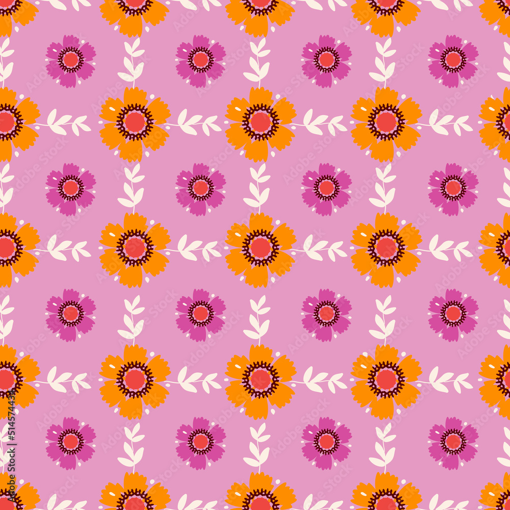 Small Flower 70's Retro Seamless Pattern. 60s and 70s  tile .