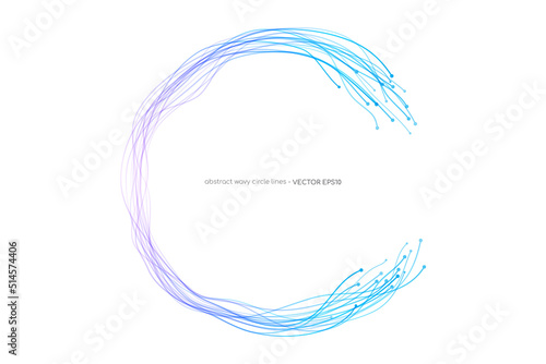 Abstract wavy dynamic lines circle round curve shape blue purple gradient isolated on white background in concept technology, neural network, neurology, science.