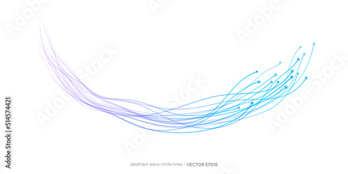 Abstract wavy dynamic lines circle round curve shape blue purple gradient isolated on white background in concept technology, neural network, neurology, science.