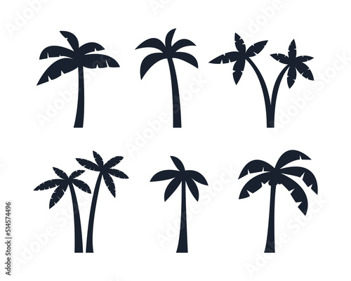 Set of silhouette tropical palm tree icons illustration